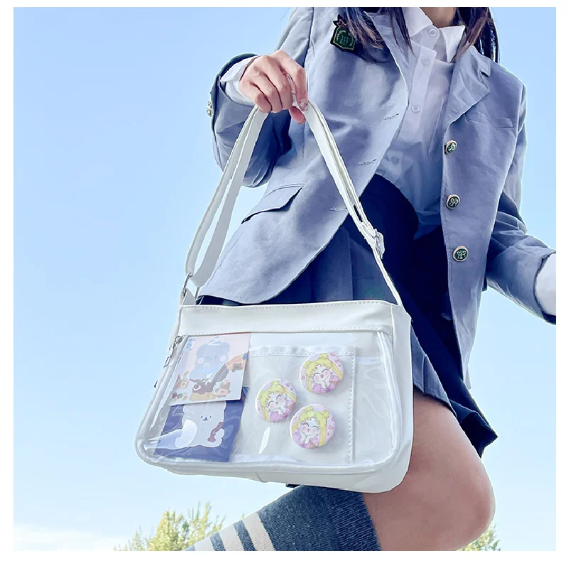 Cute Transparent Ita Bag Women Large Capacity Casual Nylon Crossbody Tote Pouch Girls Doll Display JK Shoulder Shopping Pocket