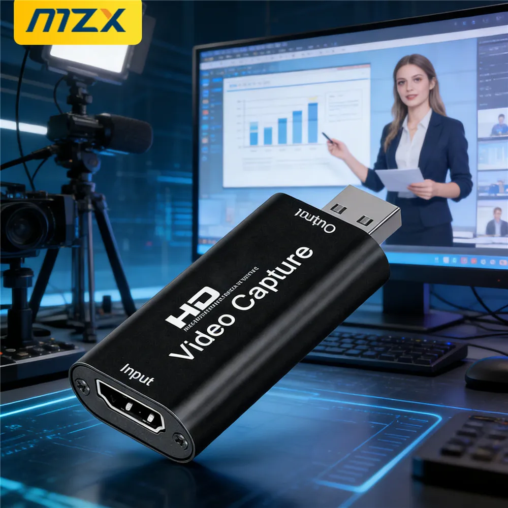 USB Video Capture Card Output-1080P Input-4K@30Hz HDMI-Compatible Live Stream Capturer USB2.0 Grabber Recorder Game Audio Adapte