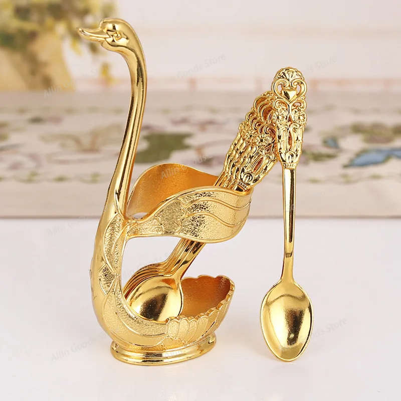 Swan Fruit Fork Storage Kitchen Fashion Creative Metal Craft Tableware Gold and Silver Spoon Set