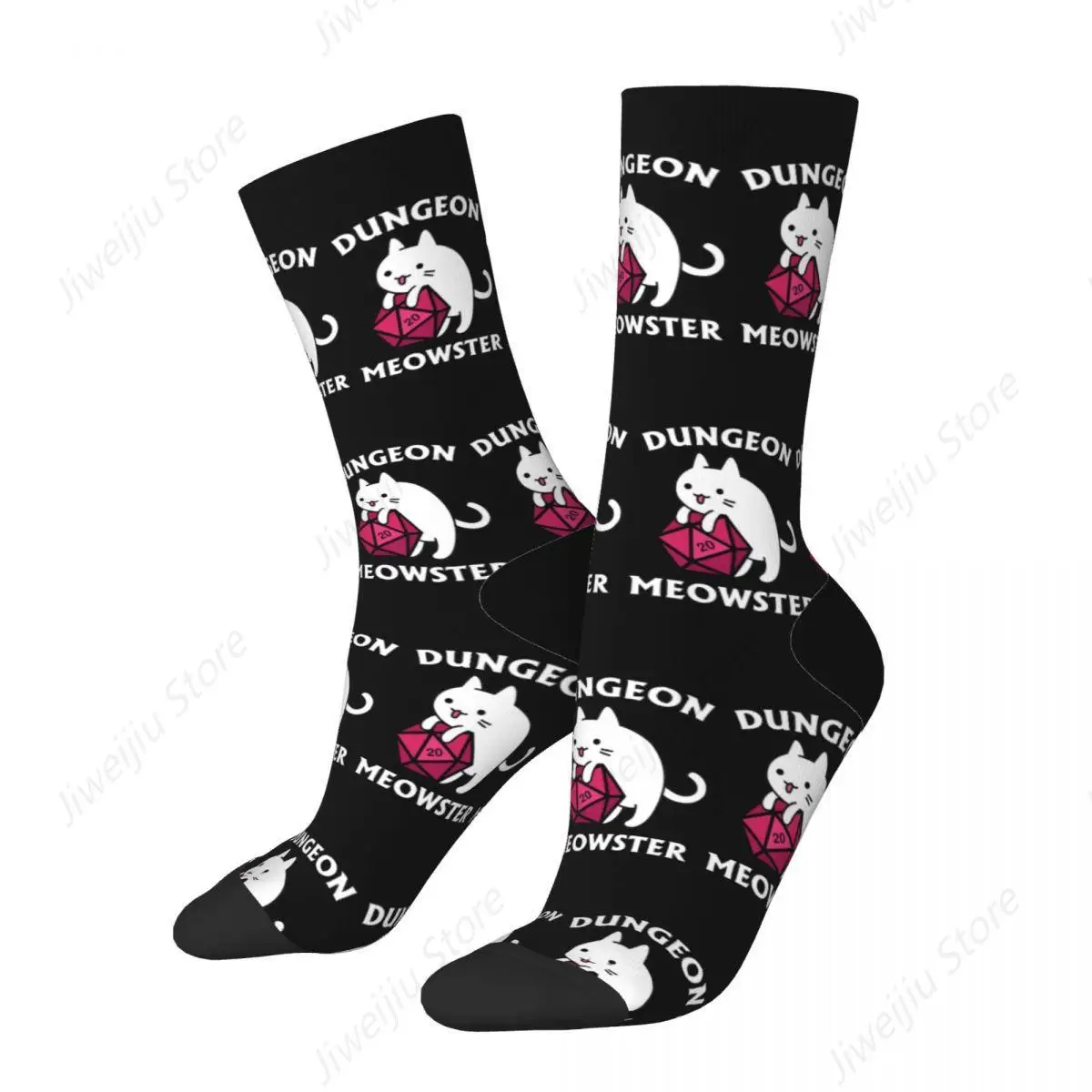 Fashion Dungeon Master Cat Skateboard Socks Dungeon Dragon Polyester Middle Tube Socks for Women Men Breathable