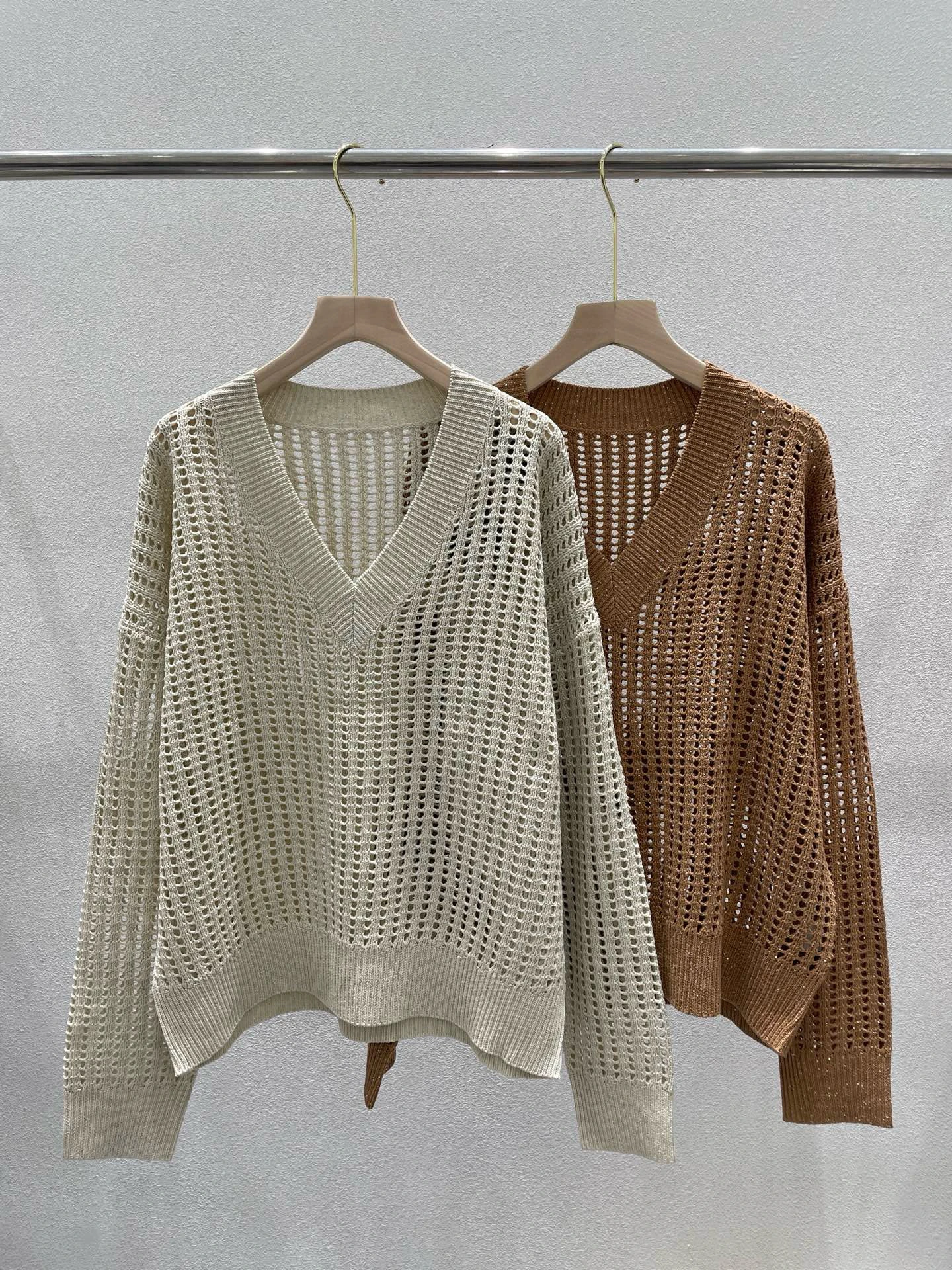 

Женский вязаный свитер с v-образным вырезом, свободный крой, удобная шерстяная льняная смесь, ажурный дизайн, повседневная универсальная осенняя одежда