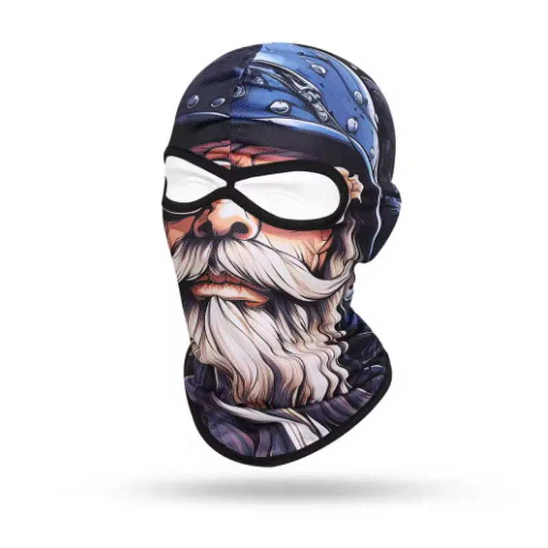 2 Holes Beard Men Balaclava Skull Full Face Cover Breathable Motorcycle Headgear Outdoor Hiking Hunting Cycling Masks Hood Caps view 2