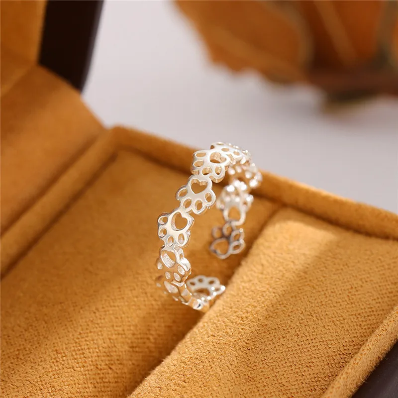 Simple Fashion Hollow Cat Kitty Footprint Shape Open Rings For Women Female Elegant Jewelry XR120