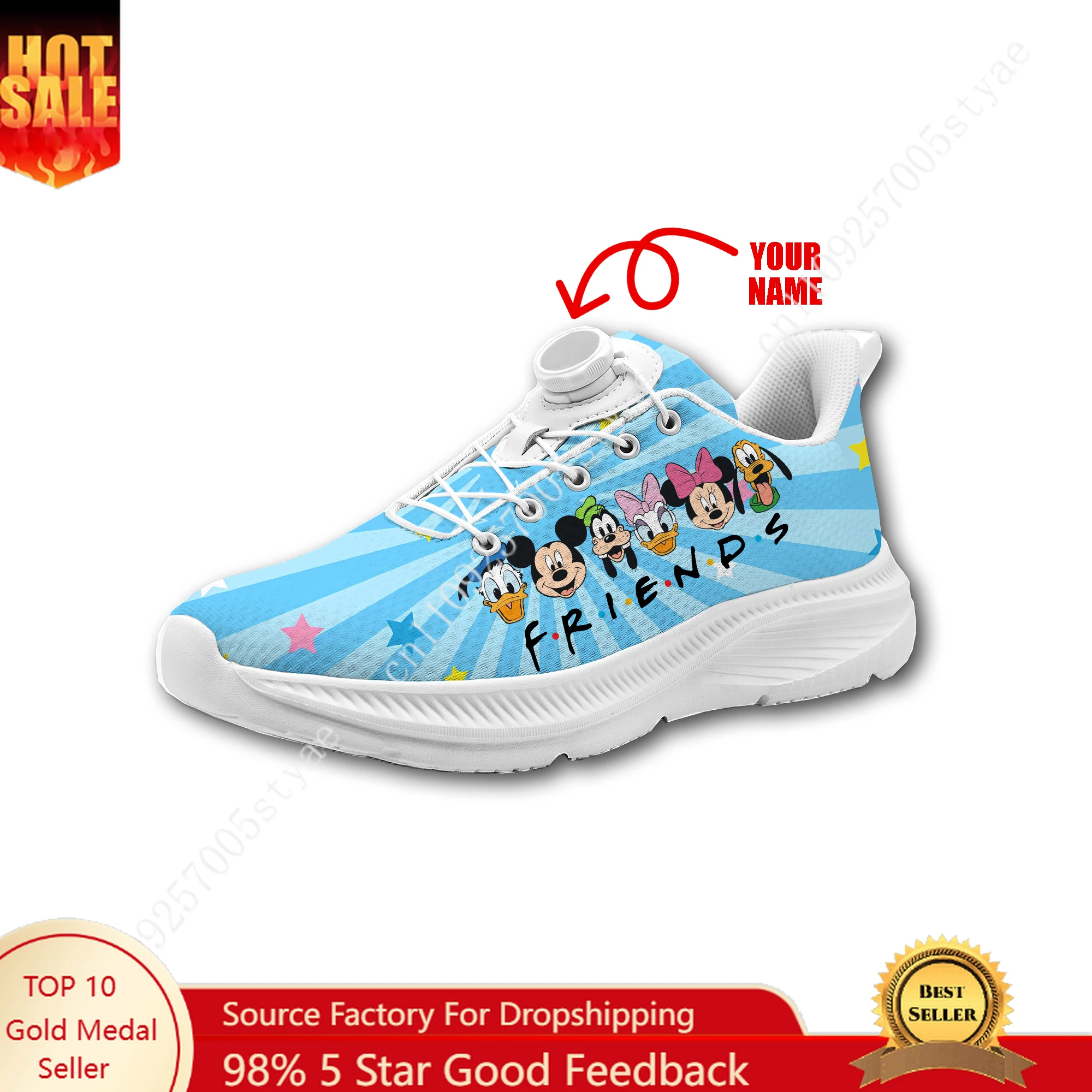 

Disney Mickey And His Friends Sneakers Mans Womans Rotating Button Without Laces Shoe Outdoor Sports Personalized Custom Shoes