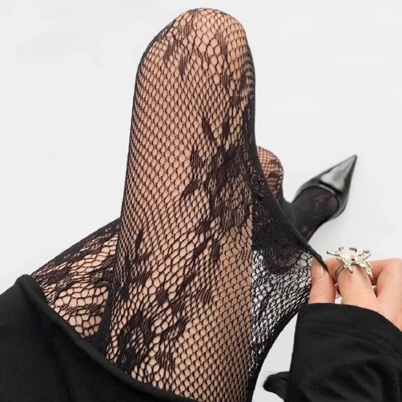 Lace Mesh High Tube Rattan Bottom Pantyhose Ladies Floral Sexy Mesh Fishnet Stockings Fashion Lolita Retro Openwork Stockings