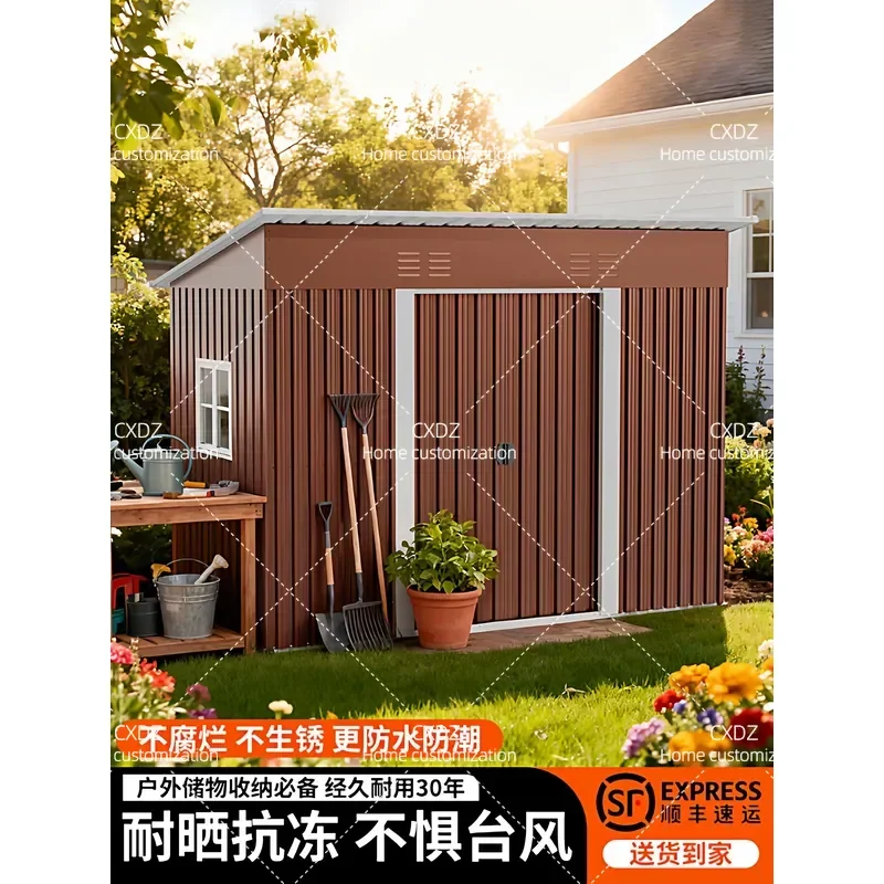 Upgraded Reinforced Outdoor Mobile Kitchen Garden Storage Shed Simple Courtyard Tool Room Tin House for Sundries Warehouse