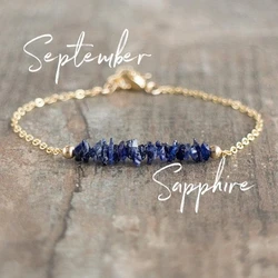 Raw Sapphire Bracelet, Gemstone Bracelet, Mom Gift for Her, Crystal Bracelet, Blue Sapphire Jewelry, September Birthstone