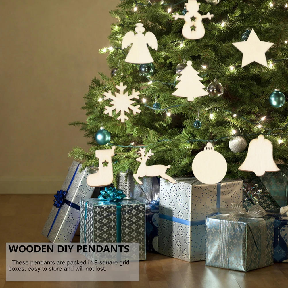 

72Pcs Wooden Christmas Pendant Crafts for DIY Graffiti Painted Mini Hangings in 9 Compartments Household Wooden Xmas Tree