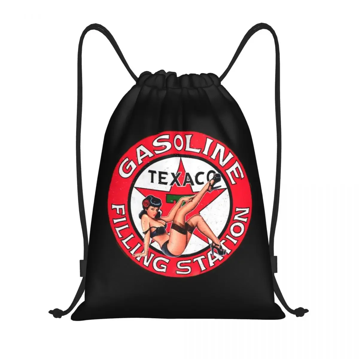 Vintage Texaco Gasoline Sign Drawstring Backpack Women Men Gym Sport Sackpack Portable Shopping Bag Sack