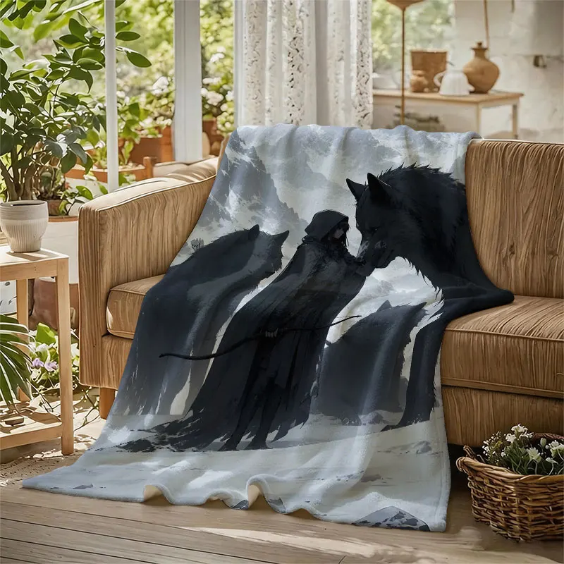Hooded Archer Wolves Snow Flannel Blanket Perfect for Sofa Office Bed Travel Sleep Read Relax Camping Four Season Use