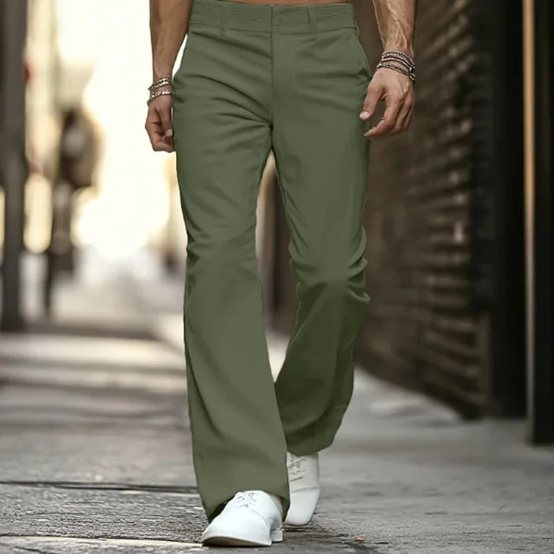 Men Pocket Corduroy Solid Color Loose Straight Simple Basic Outdoor Falred Trousers European American New Fashion Male Pants