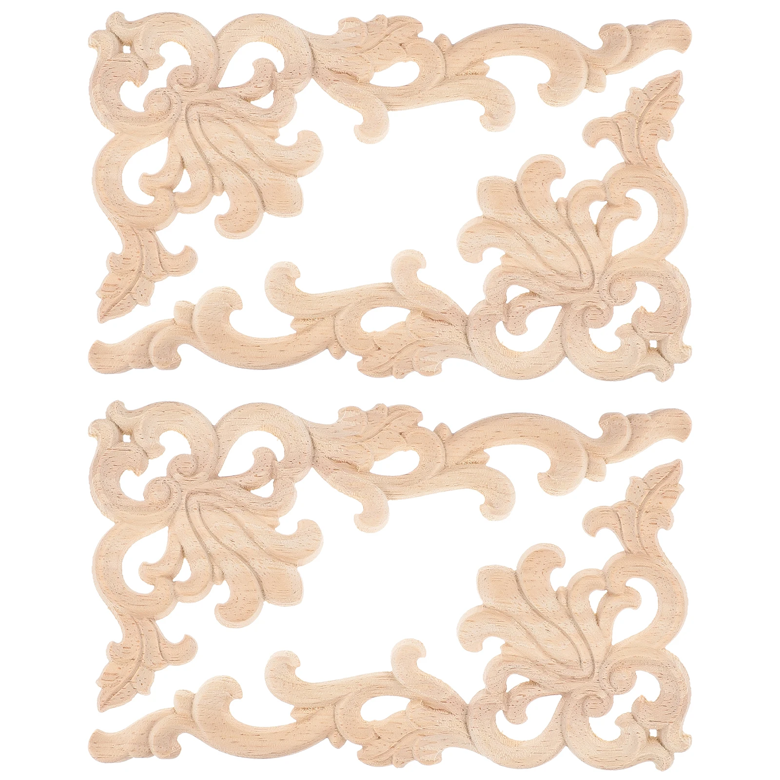

4 Pcs Wood Decorations Molding DIY Door Corner Carving Decal for Furniture Walls Vintage Style Wooden Appliques Overlay