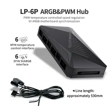 TEUCER LP-6P PC ventilátor PWM/ARGB HUB 1 až 6 5V/3Pin 12V/4Pin vícecestný rozbočovač AURA ventilátor chladič prodlužovací kabel adaptér 8 nejlepší prodej 6pinový rozbočovač ventilátorů - №8