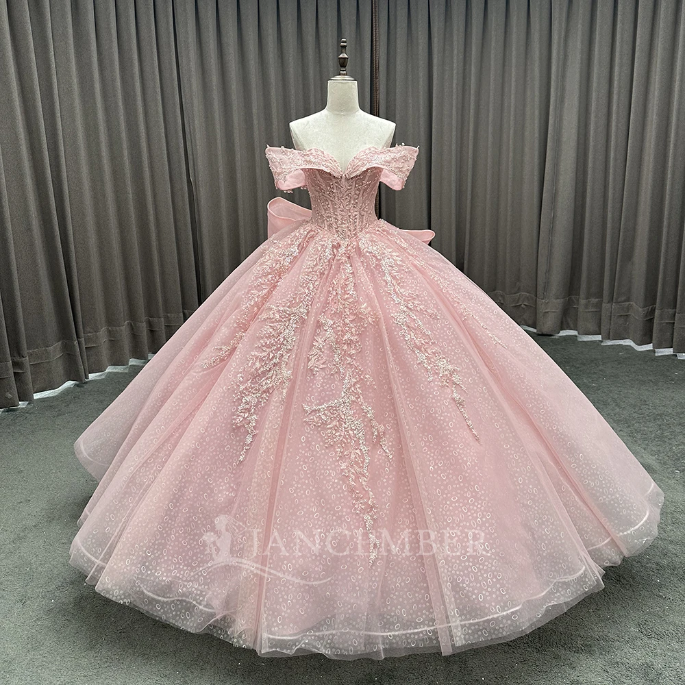 

New Style Pink Quinceanera Dresses 2025 Short Sleeves Appliques Customized Ball Gown Princess Sweet 16 Gowns vestidos de fiesta