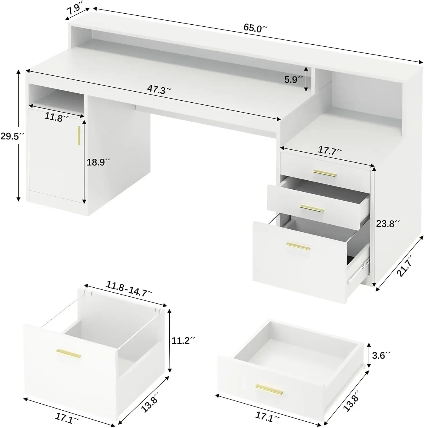 Bureau d'ordinateur avec 3 étagères de rangement MEL&, bureau à domicile avec fichier MEL& armoire, table d'étude d'écriture avec moniteur long