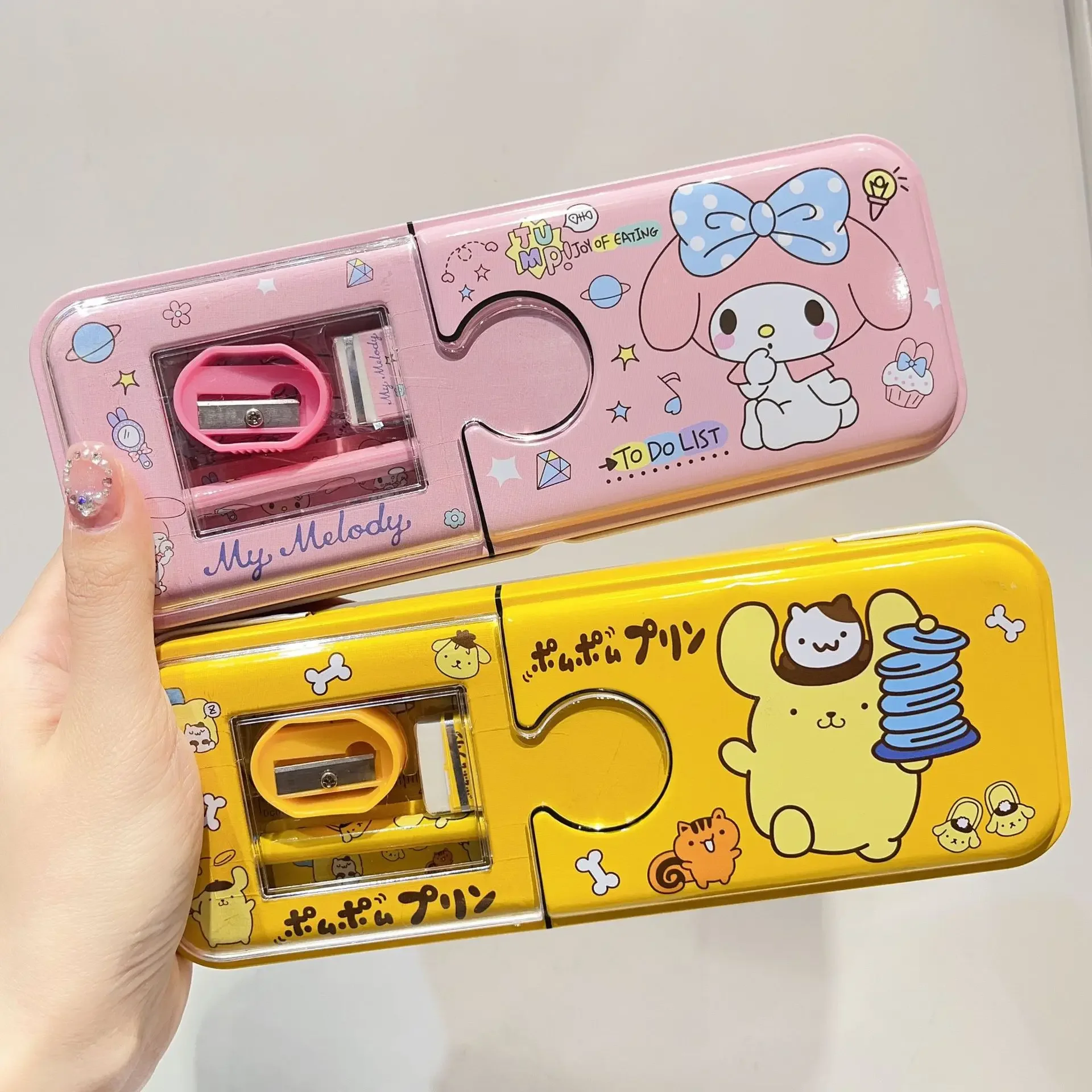 Estuche de lápices Kawaii Sanrio de 2 capas Mymelody Kuromi, caja de papelería para niños y niñas, caja de bolígrafos Cinnamoroll, suministros escolares