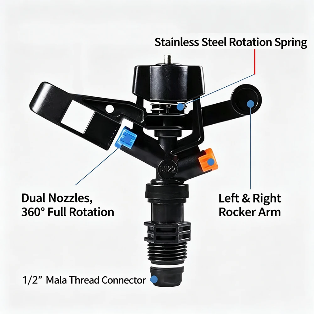 Rocker Sprinkler Automatic Rotary Spray Nozzle Water Power 360° Rotation For Agriculture Lawn Garden Watering Irrigation System