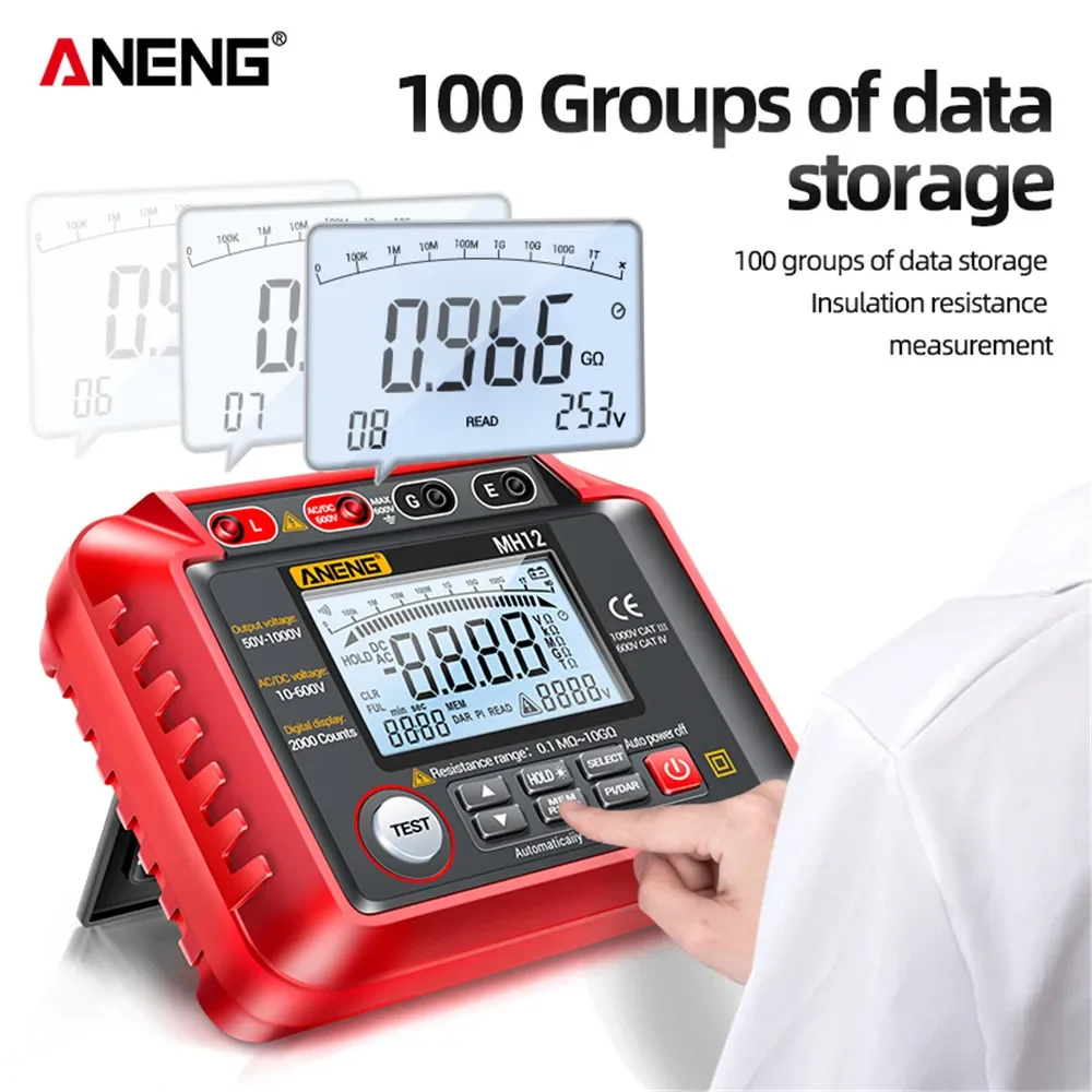 Aneng Mh12 Isolatie Aarde Weerstand Tester Digitale Meter Ohm Ac Dc Spanningstester Lcd Megohmmeter Voltmeter Tool