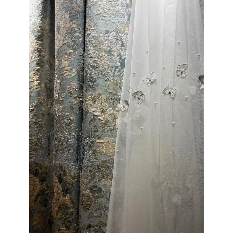 New High-end American Embossed European Three-dimensional Flower Shading Living Room Dining Room Bedroom Curtain Custom Size