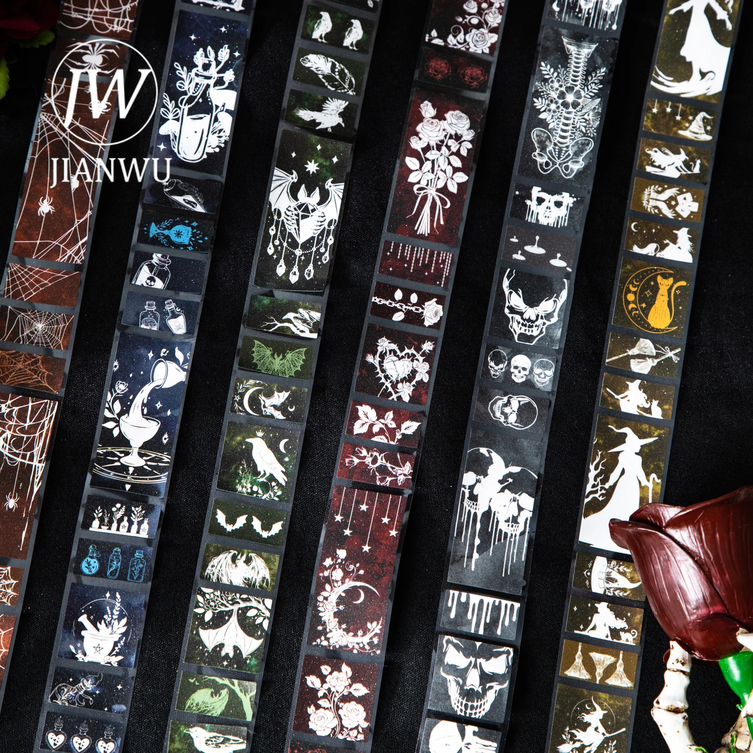 

JIANWU Серия «Рассвет ночи»: Винтажная готическая лента-коллаж с цветами, паутиной и пейзажами для творчества и декора дневников