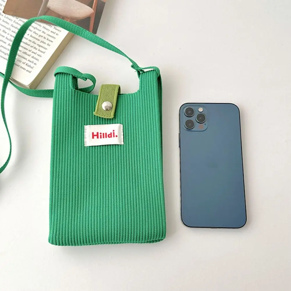 Monedero de teléfono móvil para mujer, Mini bolso de hombro de punto que combina con todo, bolso cruzado al aire libre, estilo dopamina, Color sólido