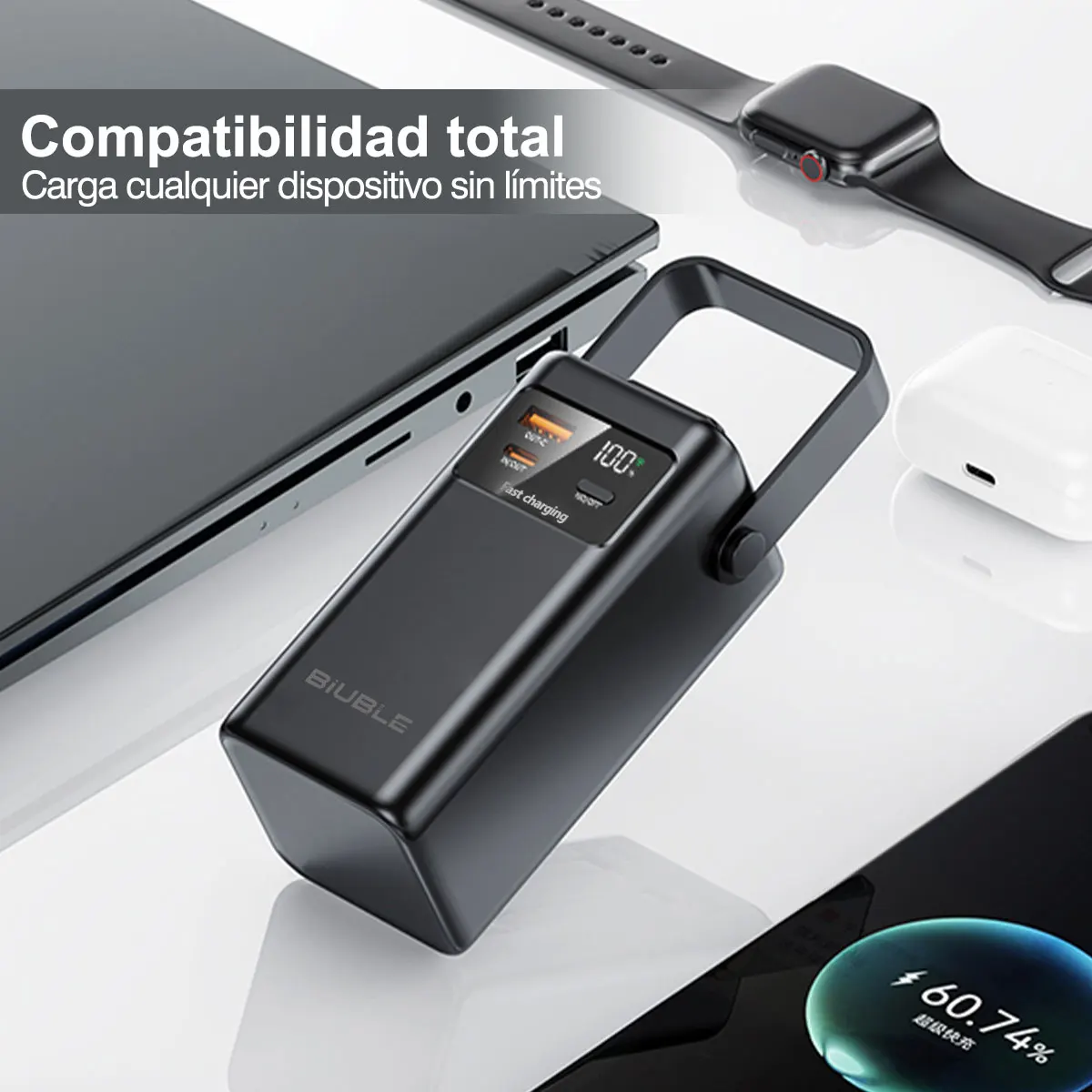 بنك طاقة 20000 مللي أمبير في الساعة، سعة كبيرة، محمول في الهواء الطلق، مصدر طاقة للطوارئ، كابل مدمج للتخييم، آيفون وسامسونج