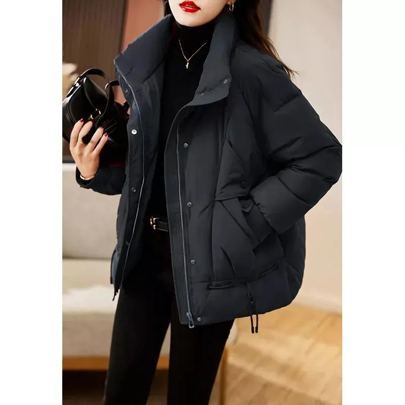 Sobretudo parka vermelho para baixo algodão acolchoado jaqueta feminina 2023 novo inverno outerwear engrossado manter quente moda senhoras casaco