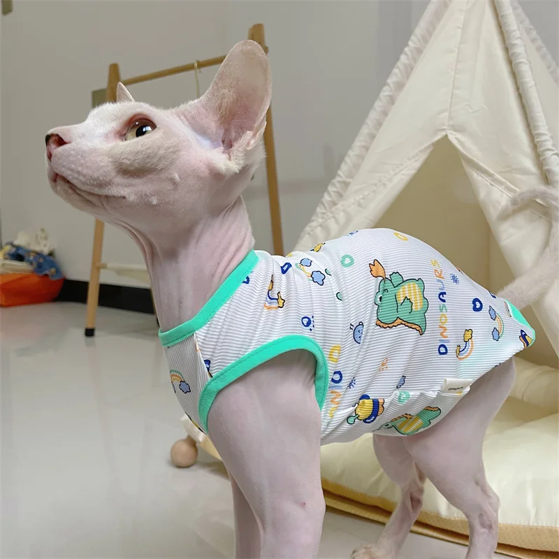 Fashion Sphynx Cat Cool Fabric Vest Hairless Cat Clothes Devon Rex Comfort Cartoon Coat in Summer Spring Outwear Pet supplies