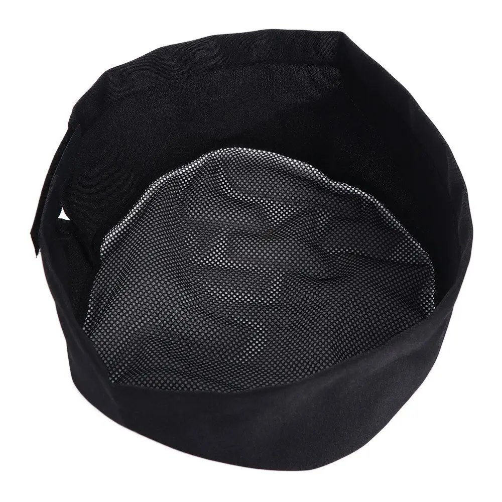 Japanese-Style Breathable Sushi Cap WIth Mesh Top Single Layered Chef Flat Top Caps Black Comfortable Chef Hat Coffee Shop