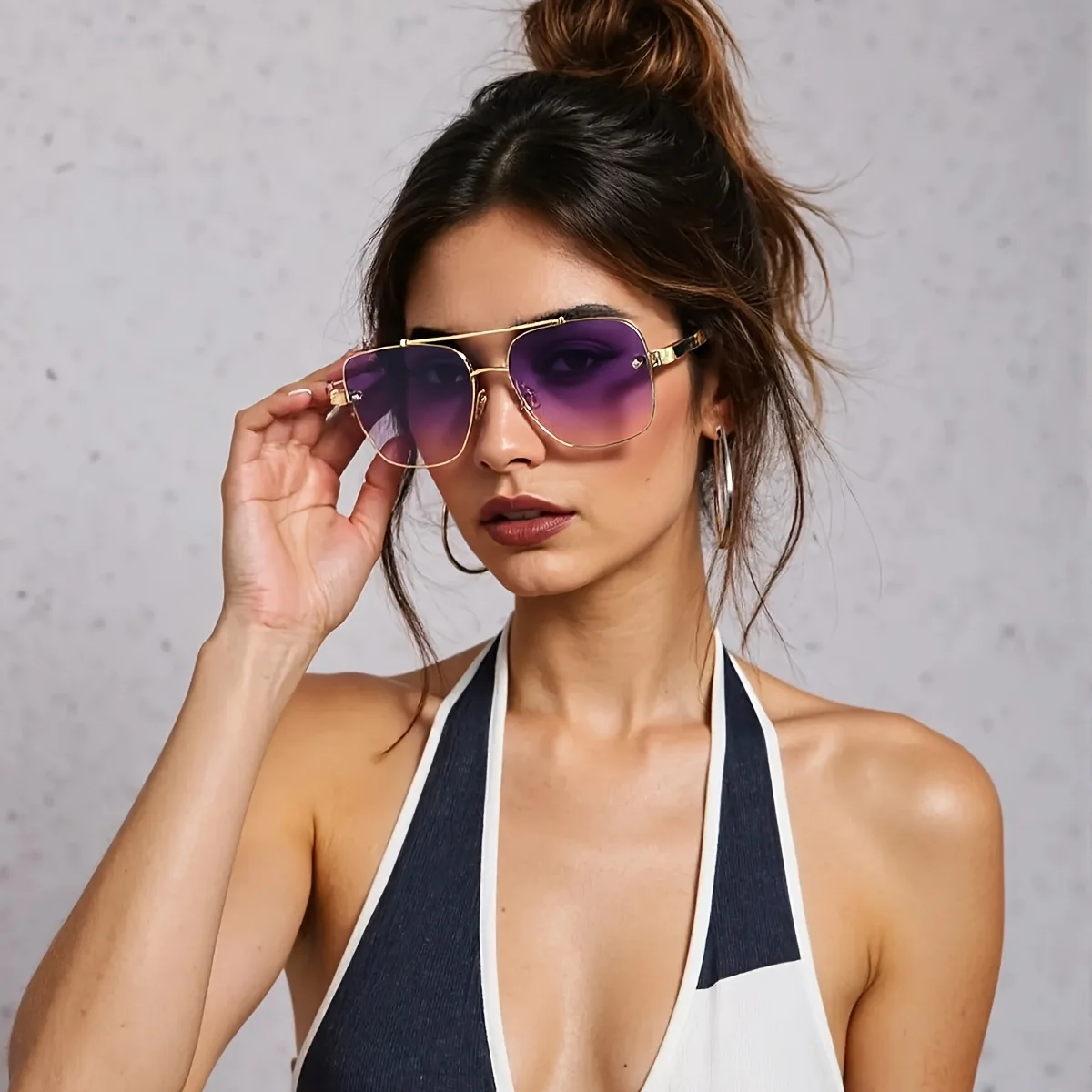 2025, neu im Vintage-Stil, Sonnenbrille für Damen, modern, modisch, quadratisch, mit goldenen Kanten, lila Farbverlaufslinse, Sonnenbrille, Geschenk
