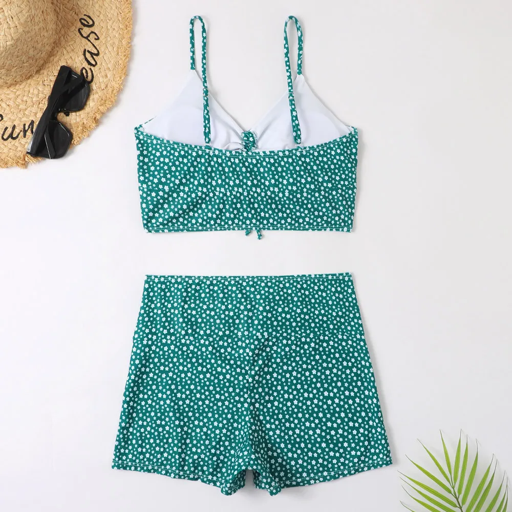 High Waist Bikini Swimsuit Women 2024 Floral Print Swim Suits Drawstring Front Shorts Boxers Swimwear Trunks Pool Bathing Suit