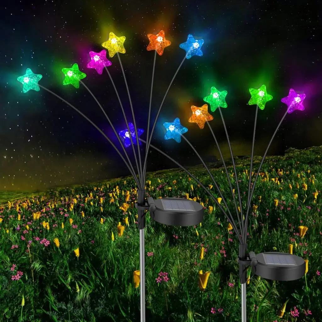 

2Pcs Solar Firefly Lights Garden Decor RGB Starburst Swaying Firework Garden Lights Solar Lights for Backyard Christmas Decor