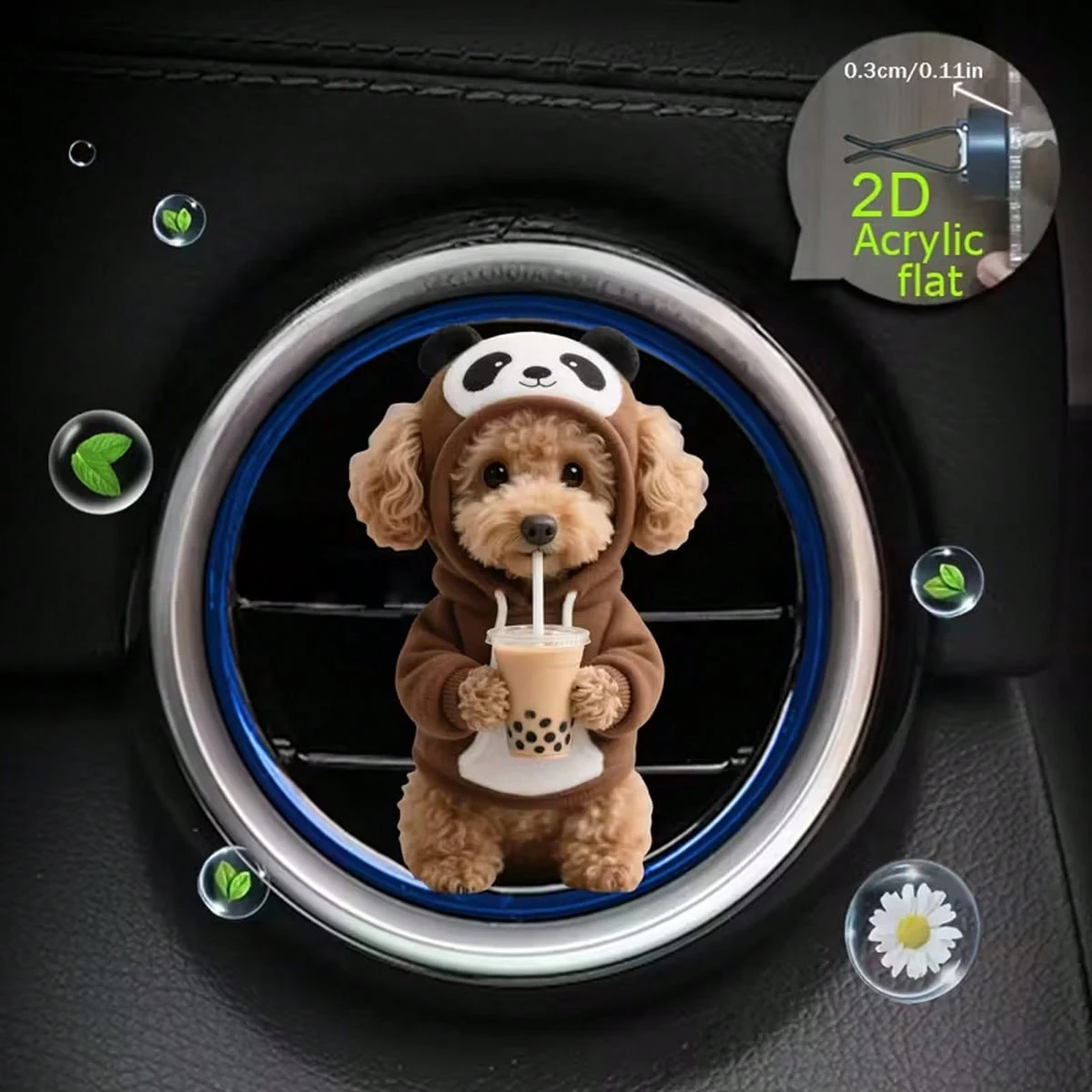 2D Flat Teddy Bear Car Air Vent Clip Cute Interior Decor for Milk Tea Lovers Fresh Car Air Dog-friendly 1 Piece