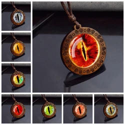 Sauron Eye Necklace Evil Eyes Glass Wooden Pendant Necklace Wood Jewelry