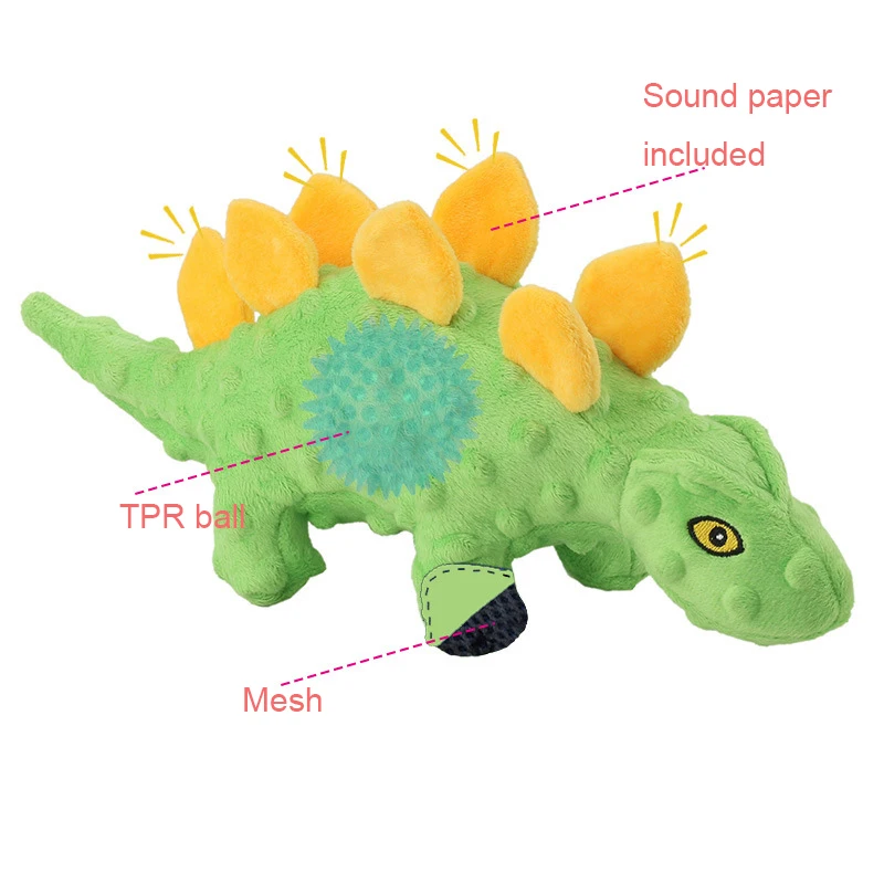 Dinosaur Design Dog Plush Toy TPR Ball