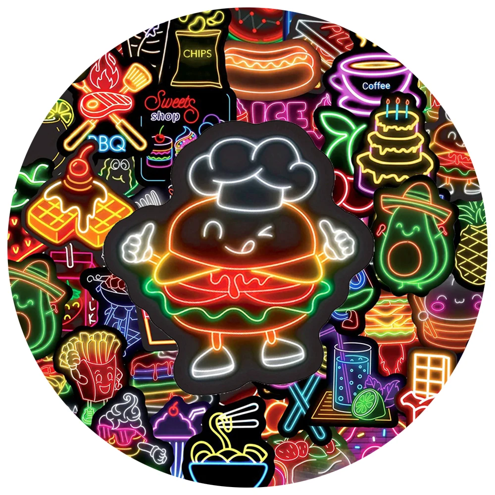10/30/50pcs Cute Neno Light Food Snacks Cartoon Stickers Funny Decals DIY Scrapbook Luggage Laptop Car Kid Graffiti Sticker Pack