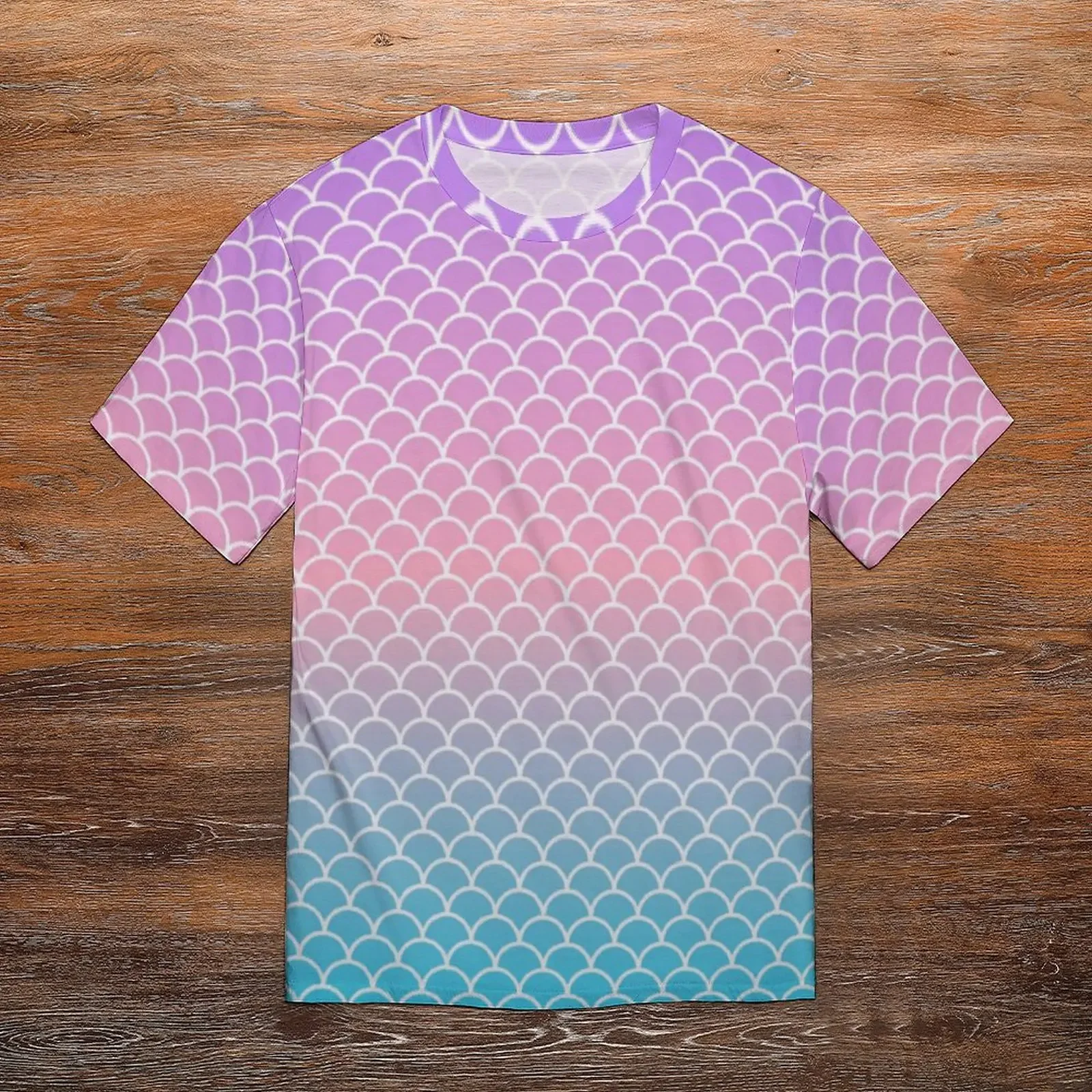 Ombre Sea Mermaid Scales T-Shirt Male Blue Purple Street Style T Shirts Summer Cool Tees Short-Sleeved Graphic Big Size Tops