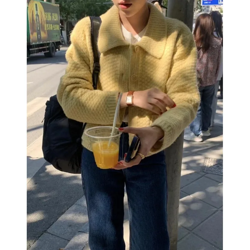 

Thiened Autumn Winter Sweater Good Quali Baby Doll Collar ket Open Cardigan Single Wear Women's Faion Commute Sle