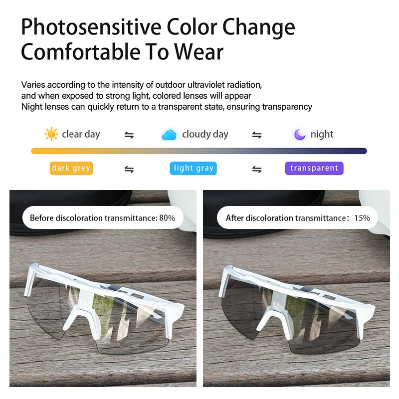 Photochromic Cycling Glasses Men Women Mountain Bike Road Sunglasses New Bicycle Riding Eyewear Outdoor Sports Hiking Goggles