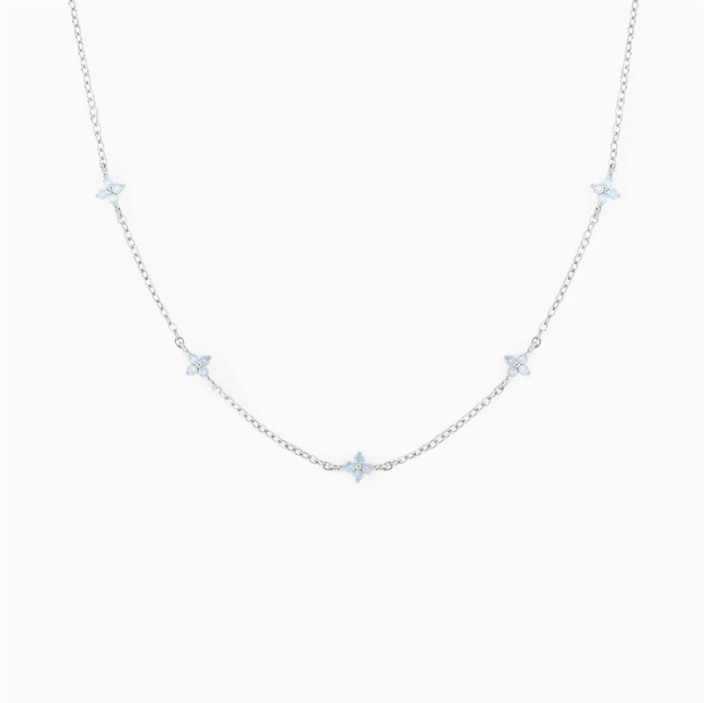 Thin Chain Small Flower Necklace For Women Fashion Green Zircon Blue Flowers Pendant Charm Short Choker Clavicle Chain Jewelry