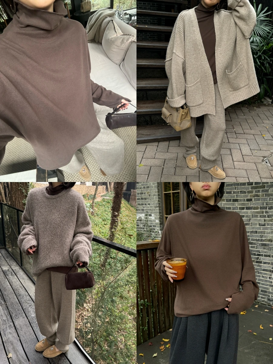 

Owi Double-Sided Brued High Collar Loose oulder T-irt Side Split Color Blo Casual Sle Women's Top