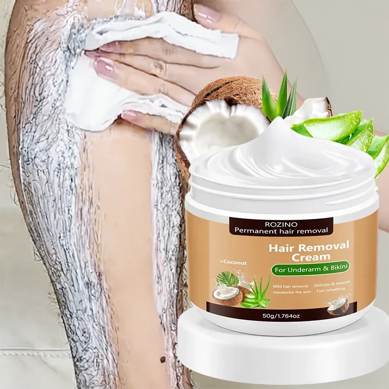 One application lasts for three months, 50g coconut hair removal cream, instant hair removal, non-irritating to the skin, smooth and residue-free semi-permanent hair removal, suitable for hair removal on lips, armpits, legs, and arms