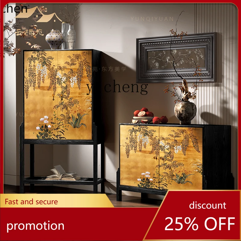 HXL  light luxury retro solid wood dining side cabinet storage porch cabinet facing the door, bedroom against the wall