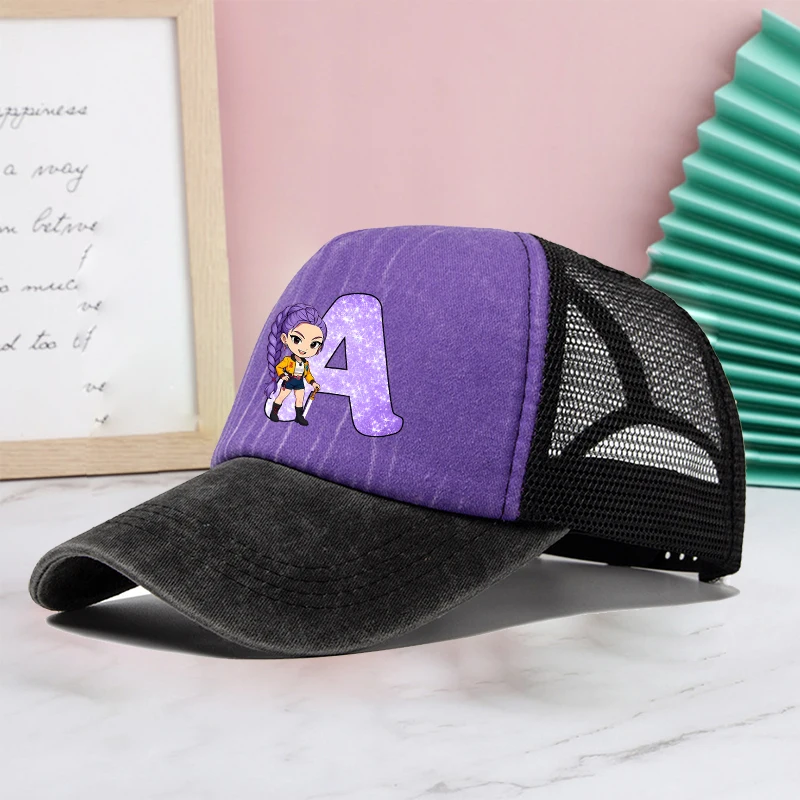 

Move K-Pop Demon Hunters Mesh Color Blocked Baseball Cap Letter A-Z Street Casual Style Outdoor Sports Sun Hat Fashion Sunbonnet