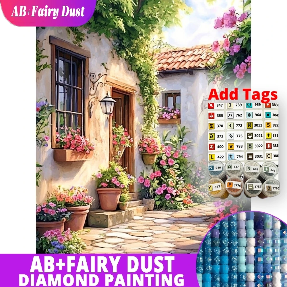 

Fairy Dust AB 5D DIY Diamond Painting Town Street View Mosaic Rhinestones Painting Flower Embroidery Kits Home Decoration