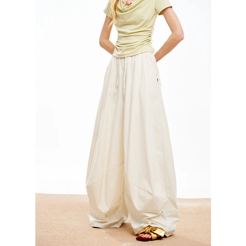 ELFSACK Women's Oversized Harem Pants, Elastic Waist Woven Wide Leg Pants, Casual Versatile Baggy Trousers with Pockets