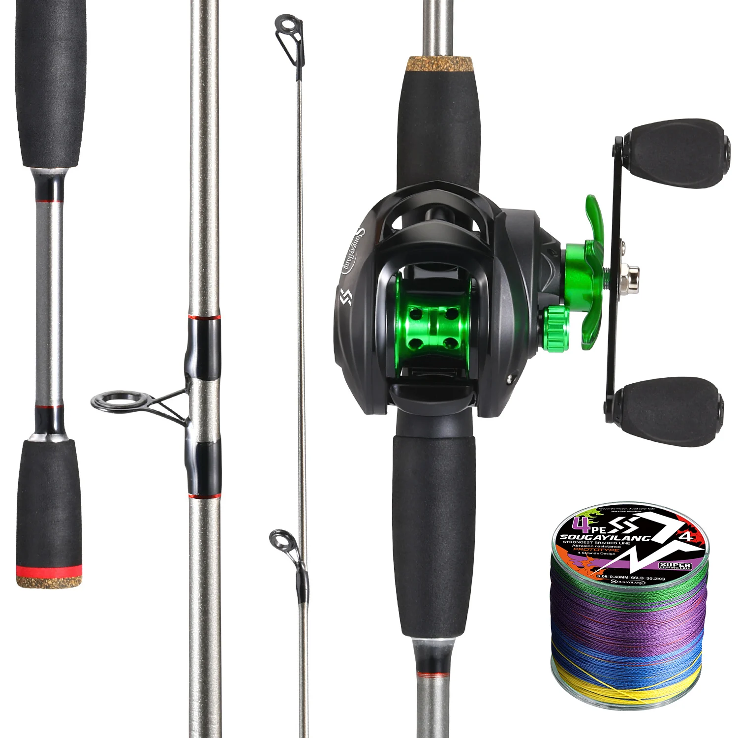 

Sougayilang Baitcasting 2Sections Fishing Rod and Reel combo UltraLight Carbon Fiber Pike Casting Fishing with EVA Handle Pesca