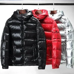 Men 's Jackets Short Winter Hooded Women Thickened Warm-Keeping Cold-Proof Long Sleeve Cardigan Jacket New Glossy Down