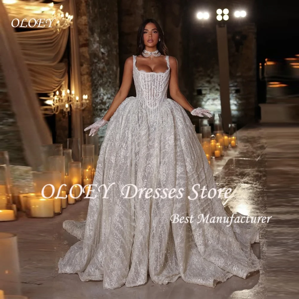 

OLOEY Corset Wedding Dresses Pearls Glitter A-line Dress For Bride Elegant Floor-length Customized Gown Vestido De Novia 2026