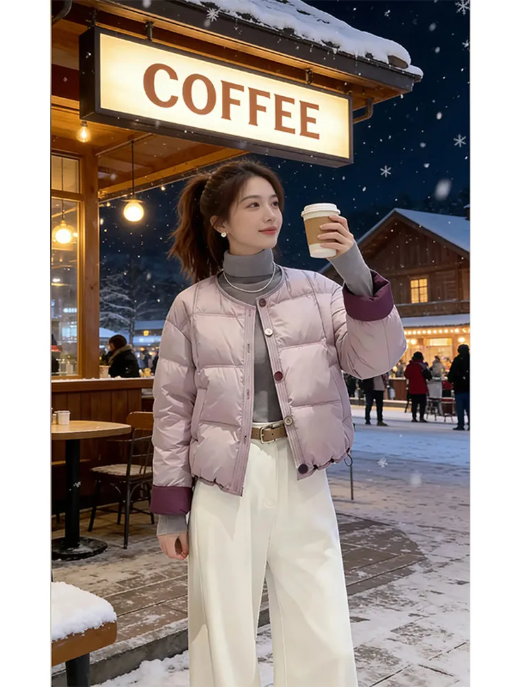 

Корейская женская утепленная куртка-пуховик с круглым вырезом, универсальная, теплая, приталенная, из хлопка, для повседневной носки, модная